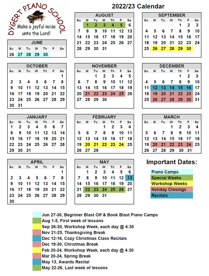 Dygert Piano School Alamogordo, NM Schedule 2022/23